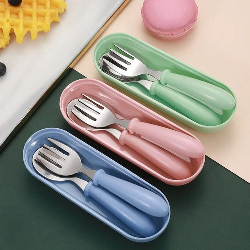 Kids stainless steel cutlery set with case